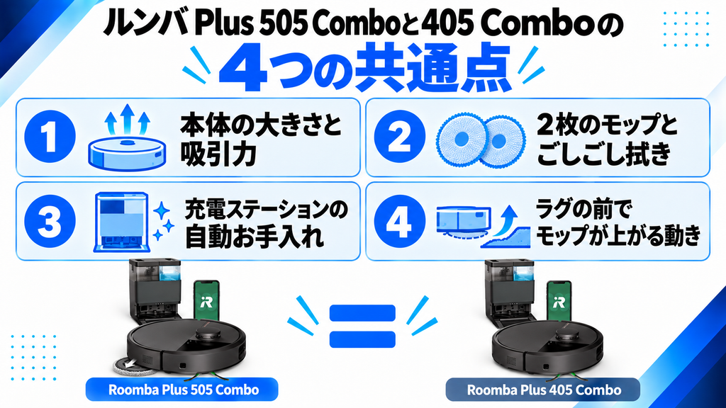 ルンバ Plus 505と405の共通点 一覧比較