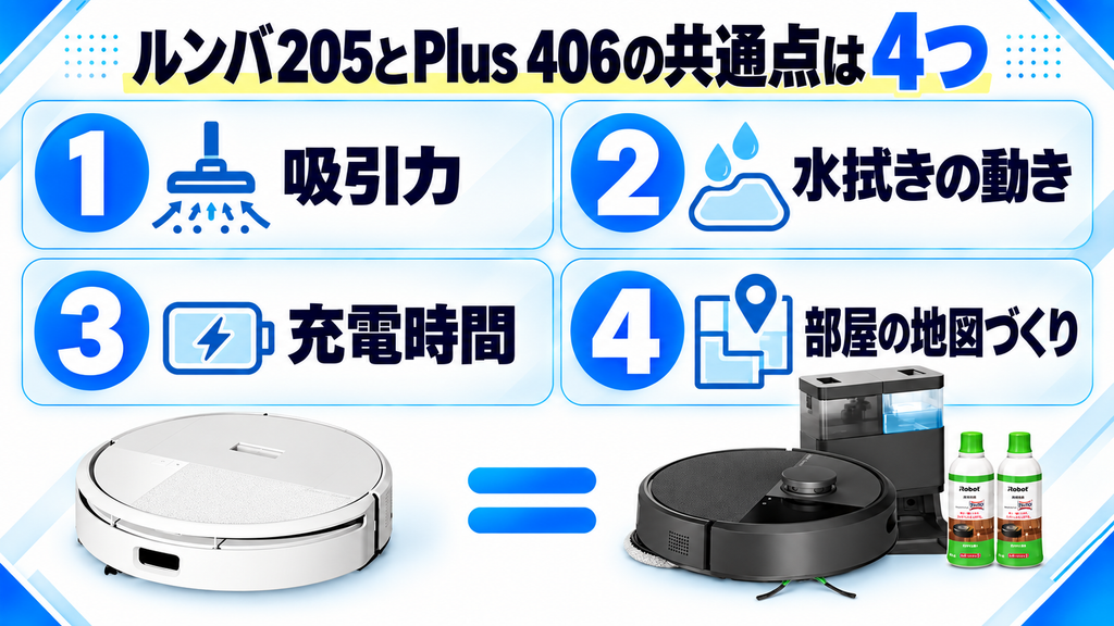 ルンバ205とPlus 406の共通点 比較一覧