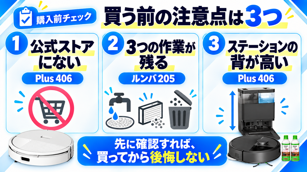 ルンバ205とPlus 406の違い 購入前の注意点