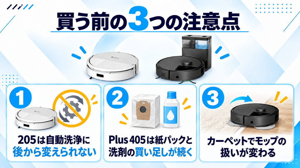 205とPlus 405の注意点 比較