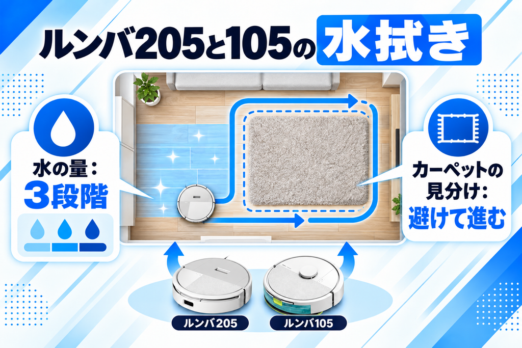 ルンバ 205と105の水拭きの比較