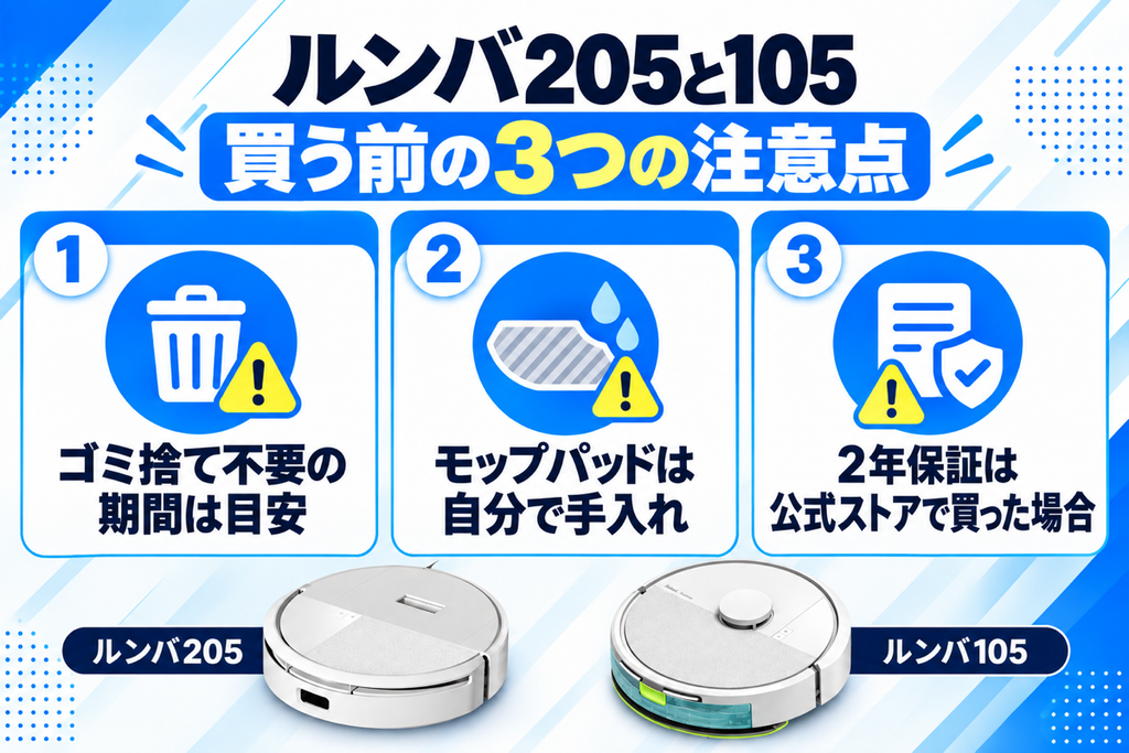 ルンバ 205と105 購入前の注意点 比較
