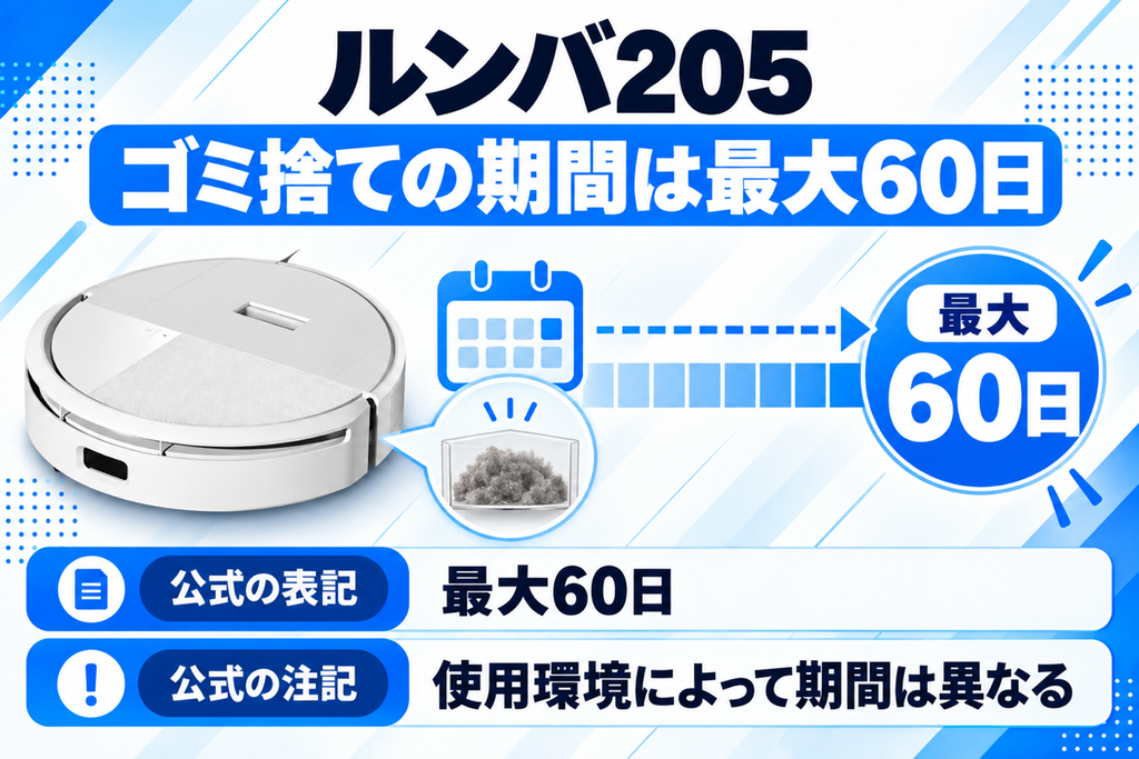 ルンバ 205 ゴミ捨て期間の目安 105との比較