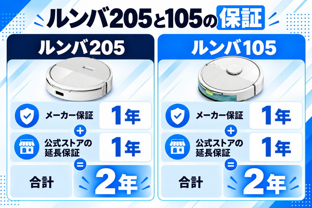 ルンバ 205と105の保証の比較